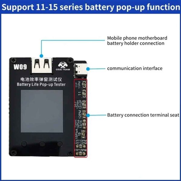 OSS W09 Pro V3 Battery Life Pop-Up Tester for iPhone 11 to 15 Pro Max